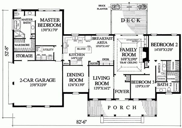 House Plan Design - Southern style house plan, main level floorplan