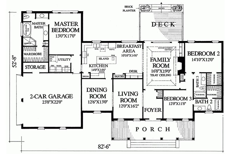 Home Plan - Southern style house plan, main level floorplan