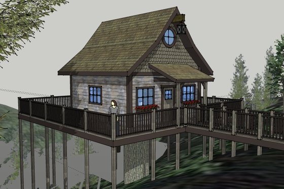 Exterior - Front Elevation 6 for Cabin House Plan #123-115 - 1 bed, 1 bath