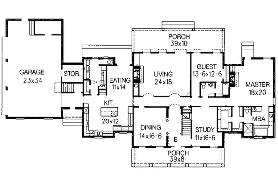Floor Plan - Main Floor for Southern House Plan #15-261 - 4 bed, 3.5 bath