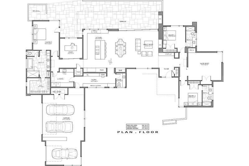 Architectural House Design - Floor Plan - Main Floor for Modern House Plan #892-26 - 3 bed, 3.5 bath