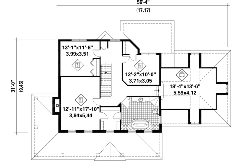 Home Plan - Floor Plan - Upper Floor for Country House Plan #25-4776 - 3 bed, 1 bath