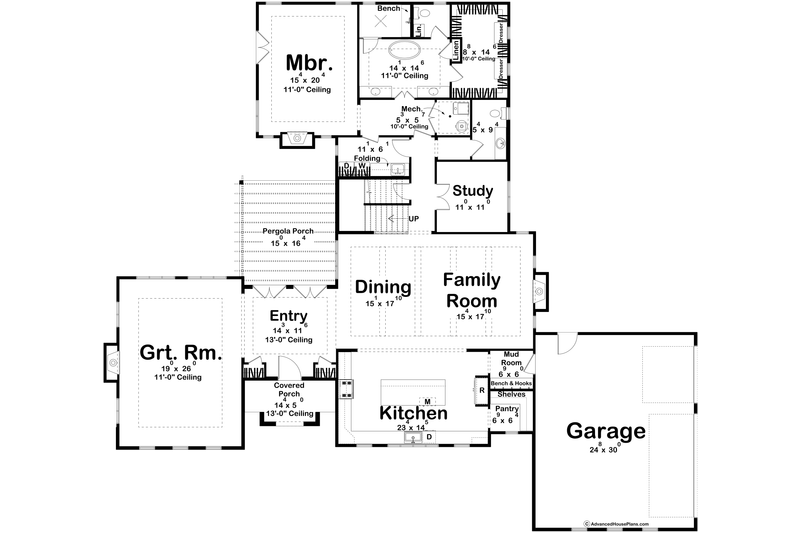House Blueprint - Floor Plan - Main Floor for Cottage House Plan #455-746 - 4 bed, 2.5 bath