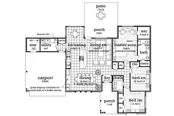 Floor Plan - Main Floor for Ranch House Plan #45-576 - 3 bed, 2 bath