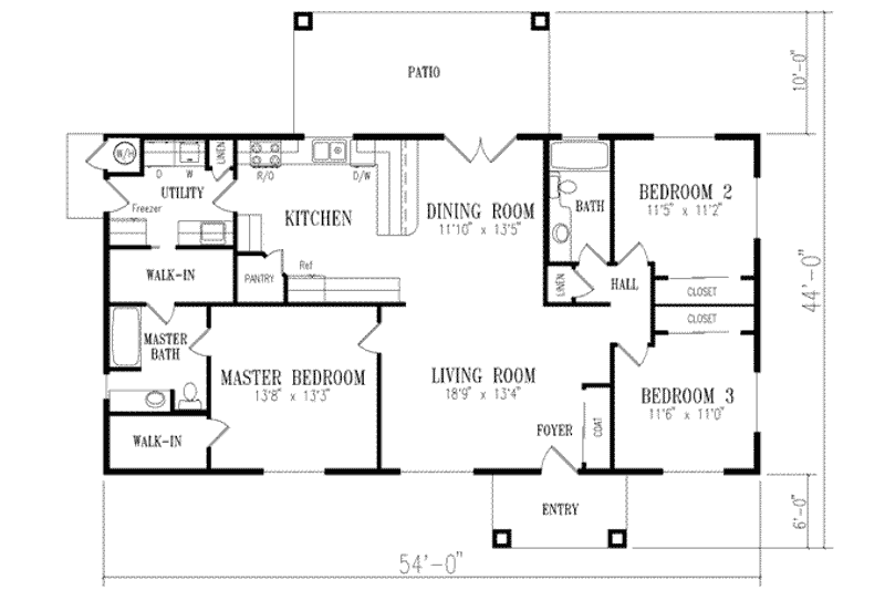 House Plan Design - Floor Plan - Main Floor for Ranch House Plan #1-288 - 3 bed, 2 bath