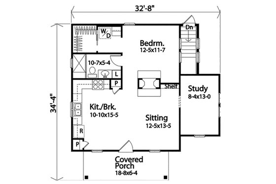 Floor Plan - Main Floor for Cottage House Plan #22-591 - 1 bed, 1 bath