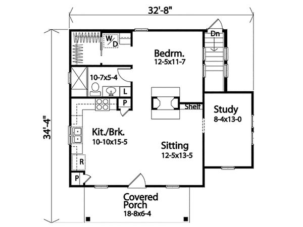 Cottage Style House Plan 1 Beds 1 Baths 790 Sq/Ft Plan
