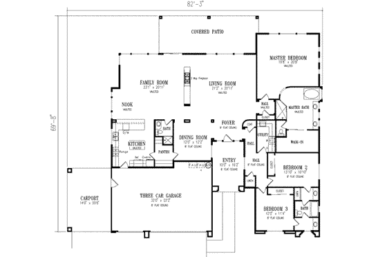 Floor Plan - Main Floor for Traditional House Plan #1-722 - 3 bed, 2.5 bath