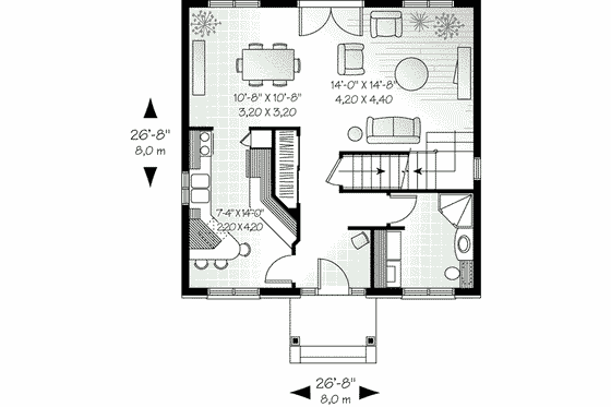 Floor Plan - Main Floor for Colonial House Plan #23-256 - 3 bed, 2 bath