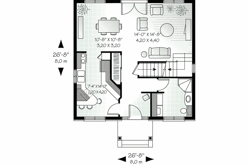 Architectural House Design - Floor Plan - Main Floor for Colonial House Plan #23-256 - 3 bed, 2 bath