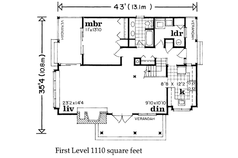 House Blueprint - Floor Plan - Main Floor for Cottage House Plan #47-101 - 3 bed, 2 bath