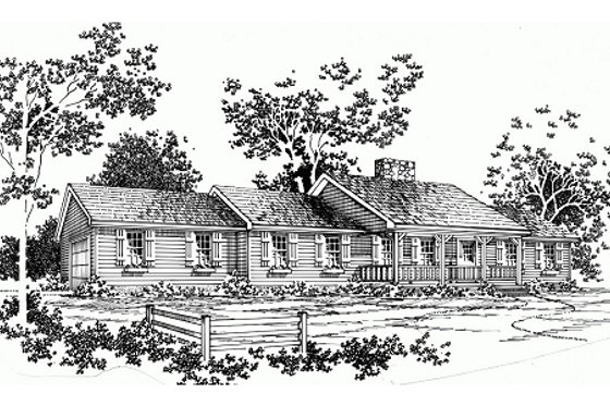 Exterior - Front Elevation for Ranch House Plan #10-132 - 3 bed, 2 bath