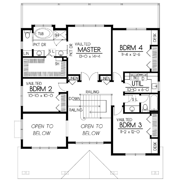 Craftsman Floor Plan - Upper Floor Plan #100-437