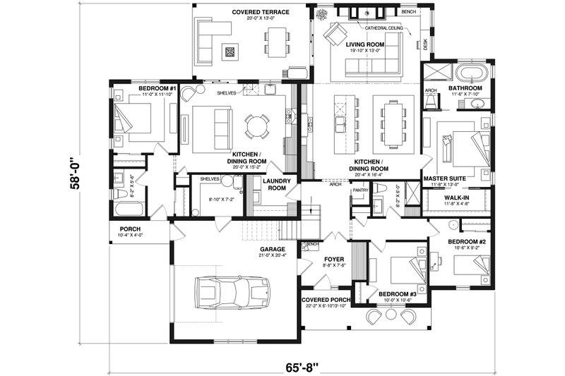 House Blueprint - Floor Plan - Main Floor for Country House Plan #23-2817 - 4 bed, 3 bath