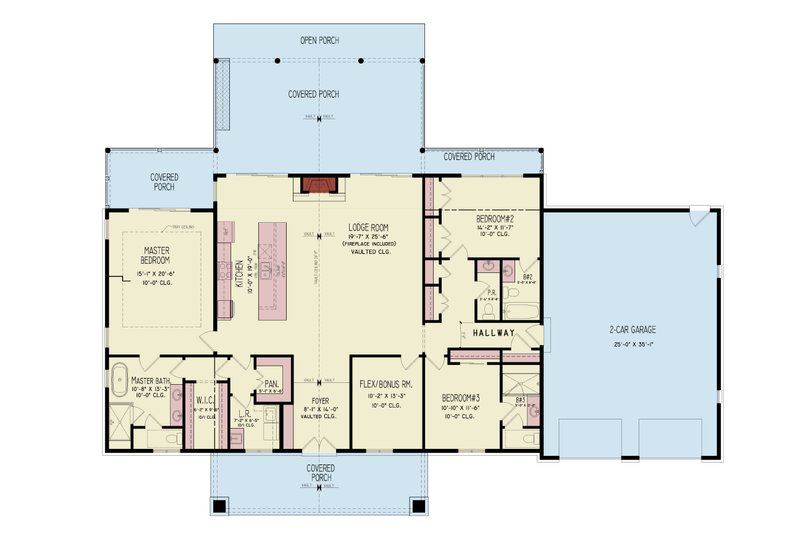 Architectural House Design - Floor Plan - Main Floor for Farmhouse House Plan #54-678 - 3 bed, 3.5 bath