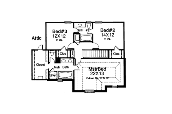 Floor Plan - Upper Floor for Colonial House Plan #310-804 - 3 bed, 2.5 bath