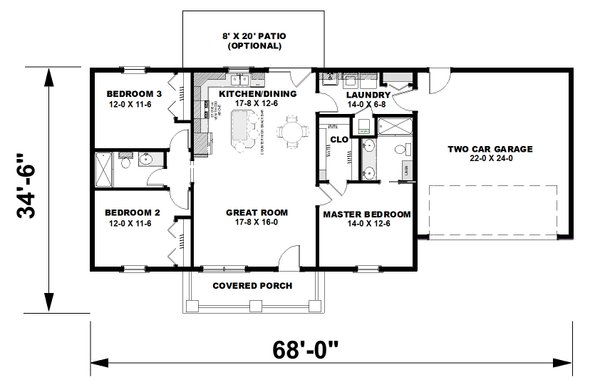 Ranch Floor Plan - Main Floor Plan #44-257