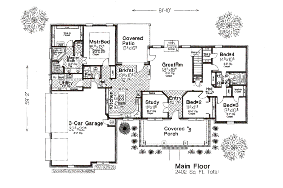 Floor Plan - Main Floor for European House Plan #310-652 - 4 bed, 2.5 bath