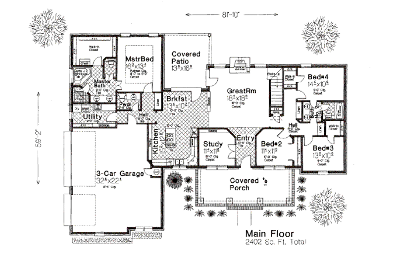 Home Plan - Floor Plan - Main Floor for European House Plan #310-652 - 4 bed, 2.5 bath