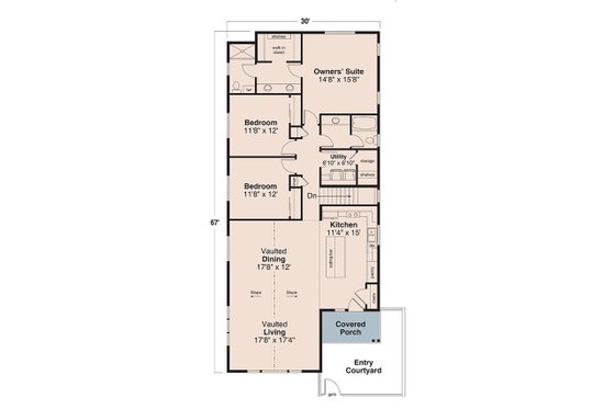 Floor Plan - Main Floor for Craftsman House Plan #124-1391 - 3 bed, 2 bath