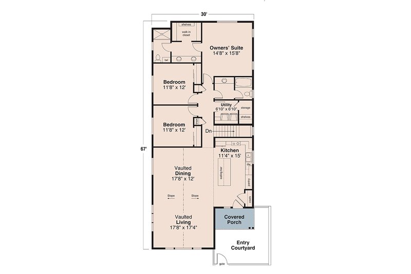 Home Plan - Floor Plan - Main Floor for Craftsman House Plan #124-1391 - 3 bed, 2 bath