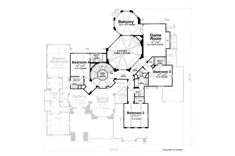 Architectural House Design - Floor Plan - Upper Floor for Mediterranean House Plan #20-2157 - 4 bed, 5 bath
