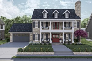 Colonial Exterior - Front Elevation Plan #455-493