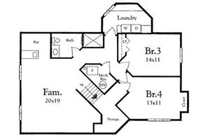Floor Plan - Lower Floor for Mediterranean House Plan #409-108 - 2 bed, 2 bath
