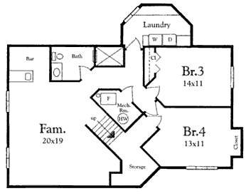 Floor Plan - Lower Floor for Mediterranean House Plan #409-108 - 2 bed, 2 bath