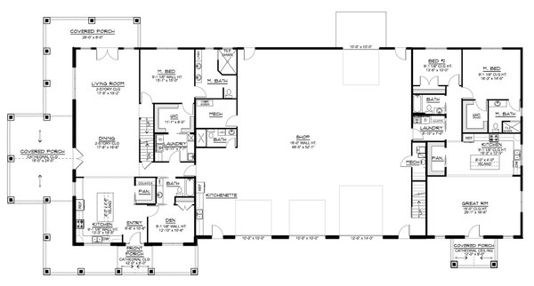 House Blueprint - Floor Plan - Main Floor for Barndominium House Plan #1064-501 - 5 bed, 6 bath