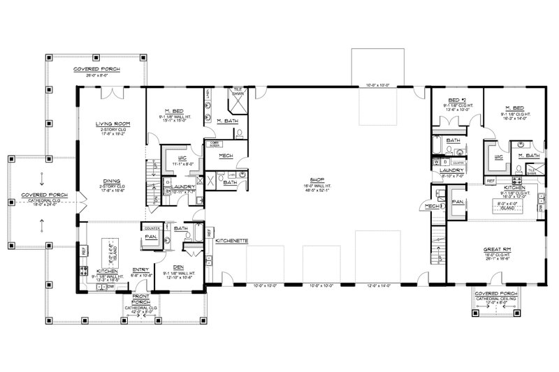 House Blueprint - Floor Plan - Main Floor for Barndominium House Plan #1064-501 - 5 bed, 6 bath