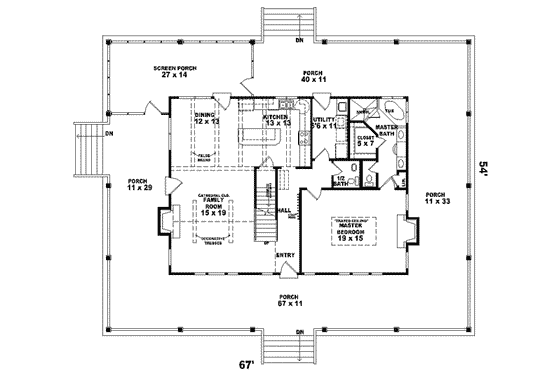 Floor Plan - Main Floor for Country House Plan #81-729 - 3 bed, 2.5 bath