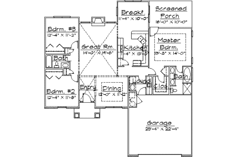 Home Plan - Floor Plan - Main Floor for Traditional House Plan #31-122 - 3 bed, 2 bath