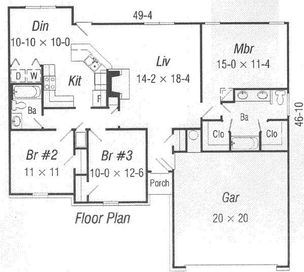 Floor Plan - Main Floor for Traditional House Plan #329-150 - 3 bed, 2 bath