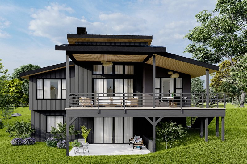 Architectural House Design - Exterior - Rear Elevation for Contemporary House Plan #124-1374 - 4 bed, 3 bath