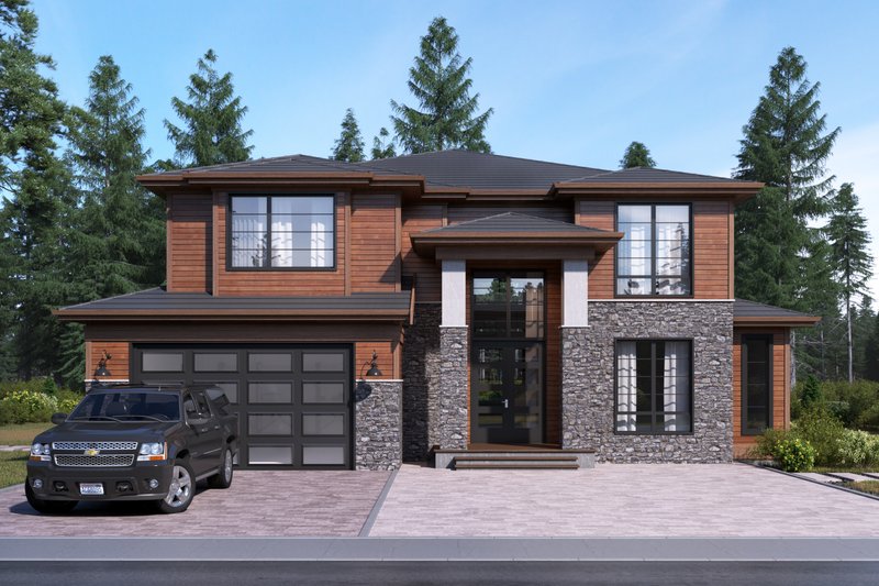 Architectural House Design - Exterior - Front Elevation 3 for Contemporary House Plan #1066-17 - 5 bed, 4.5 bath