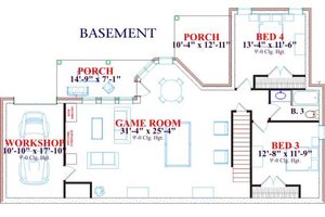 Floor Plan - Lower Floor for European House Plan #63-127 - 5 bed, 3 bath