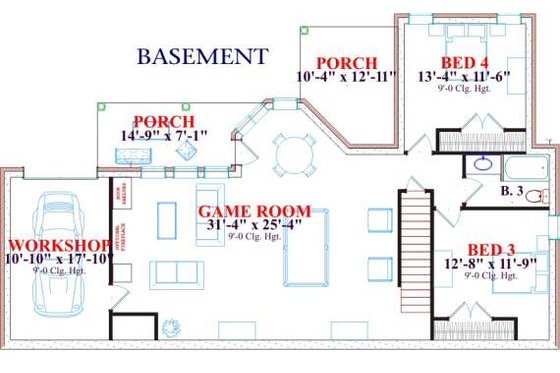 Floor Plan - Lower Floor for European House Plan #63-127 - 5 bed, 3 bath