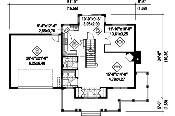 Floor Plan - Main Floor for Country House Plan #25-4318 - 3 bed, 2 bath