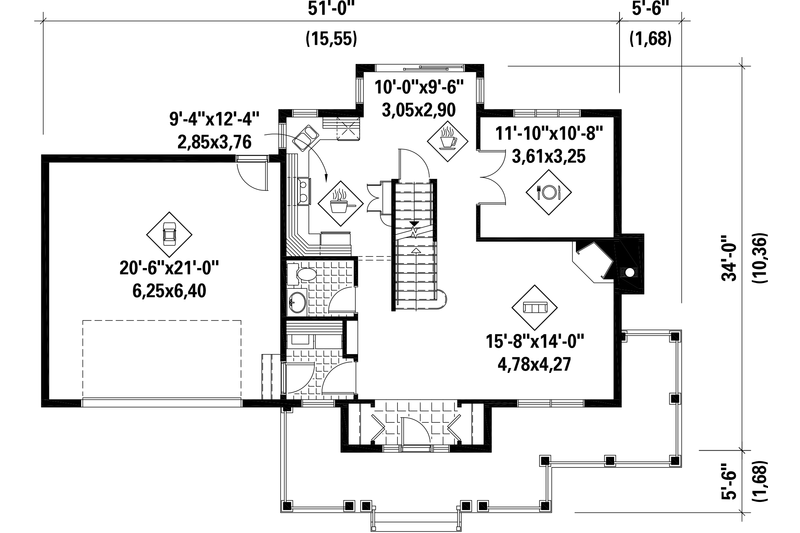 Home Plan - Floor Plan - Main Floor for Country House Plan #25-4318 - 3 bed, 2 bath