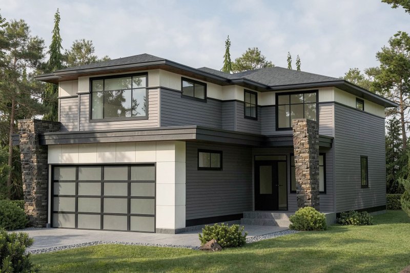 Architectural House Design - Exterior - Front Elevation 2 for Prairie House Plan #1100-104 - 4 bed, 2.5 bath