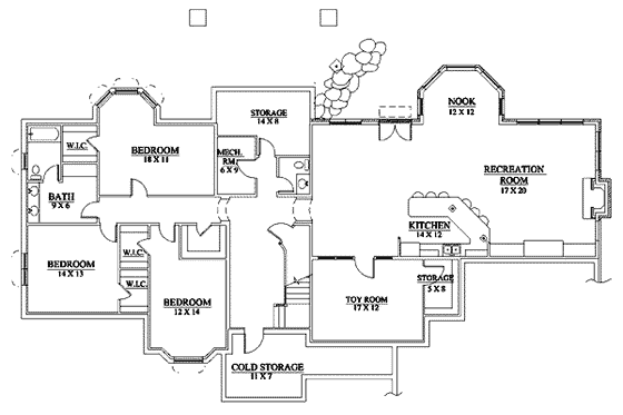 Floor Plan - Lower Floor for European House Plan #5-216 - 5 bed, 4.5 bath