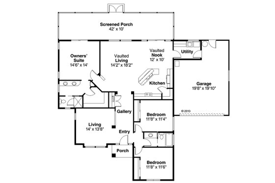 Floor Plan - Main Floor for Mediterranean House Plan #124-228 - 3 bed, 2 bath
