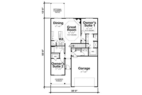 Floor Plan - Main Floor for Farmhouse House Plan #20-2355 - 2 bed, 2 bath