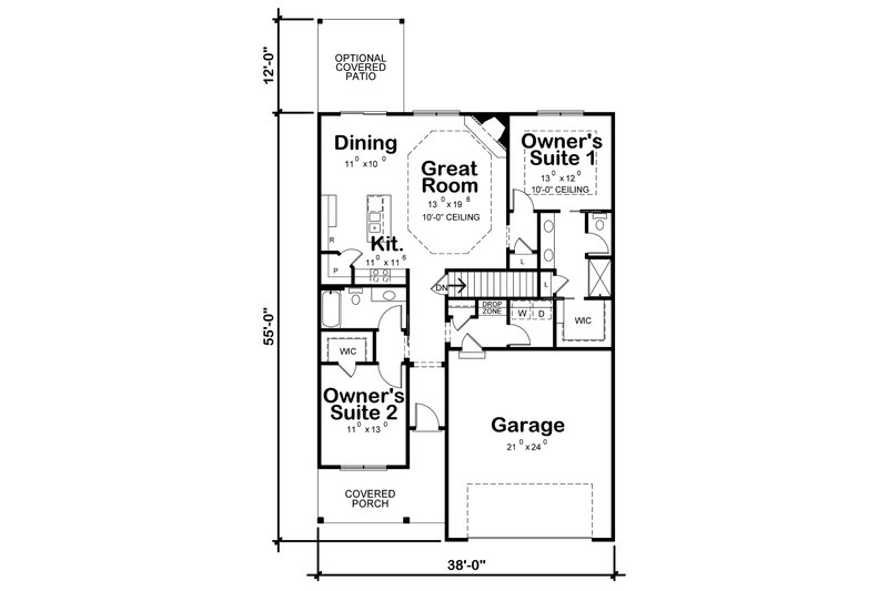 Dream House Plan - Floor Plan - Main Floor for Farmhouse House Plan #20-2355 - 2 bed, 2 bath
