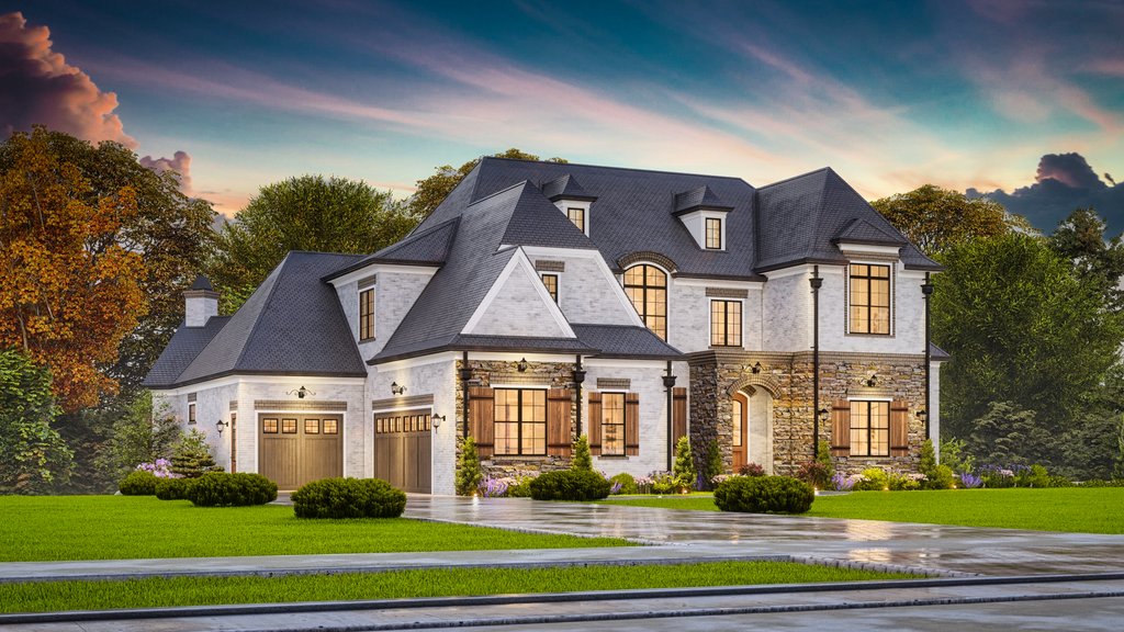 Exterior - Front Elevation 5 for European House Plan #54-718 - 5 bed, 5.5 bath