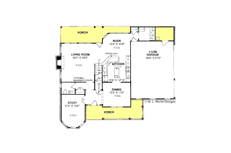 House Design - Floor Plan - Main Floor for Traditional House Plan #20-310 - 4 bed, 3.5 bath