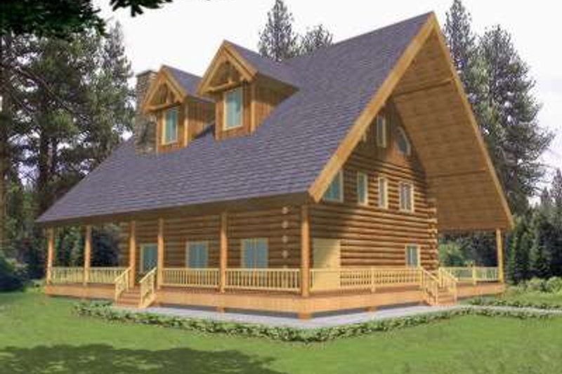 House Blueprint - Log Exterior - Front Elevation Plan #117-417