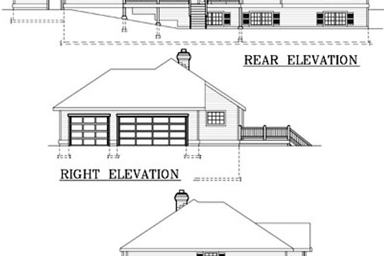 Exterior - Rear Elevation for Ranch House Plan #100-462 - 3 bed, 2 bath