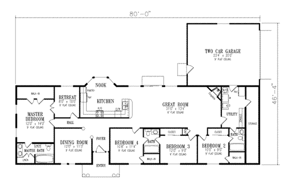 Floor Plan - Main Floor for Adobe / Southwestern House Plan #1-457 - 4 bed, 3 bath